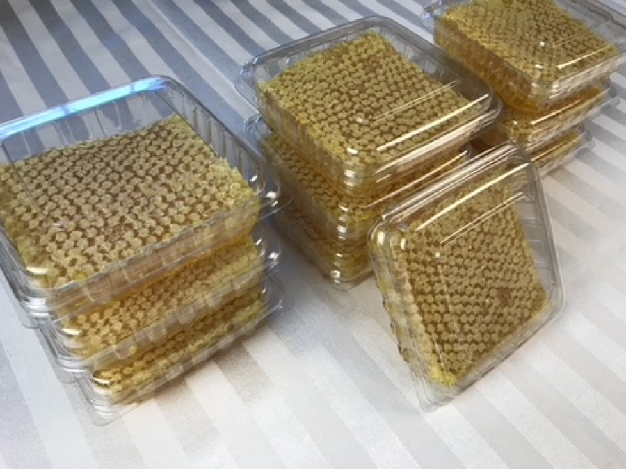 Packaged cut comb honey ready for local pickup